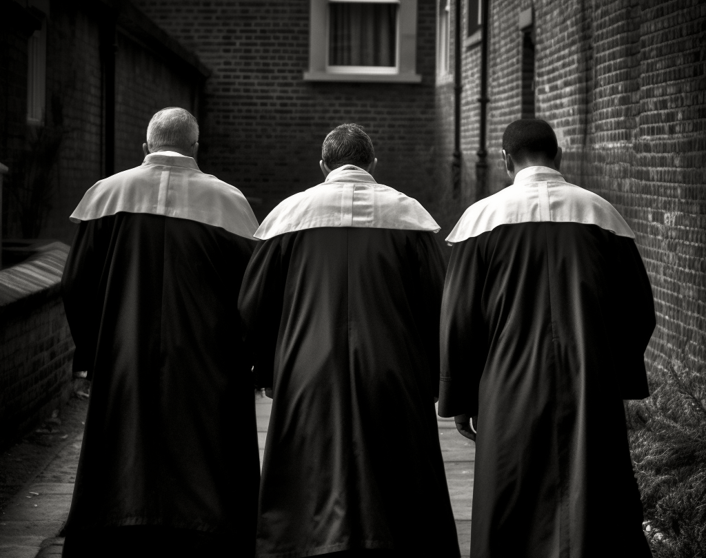 Backs of clergy in black and white