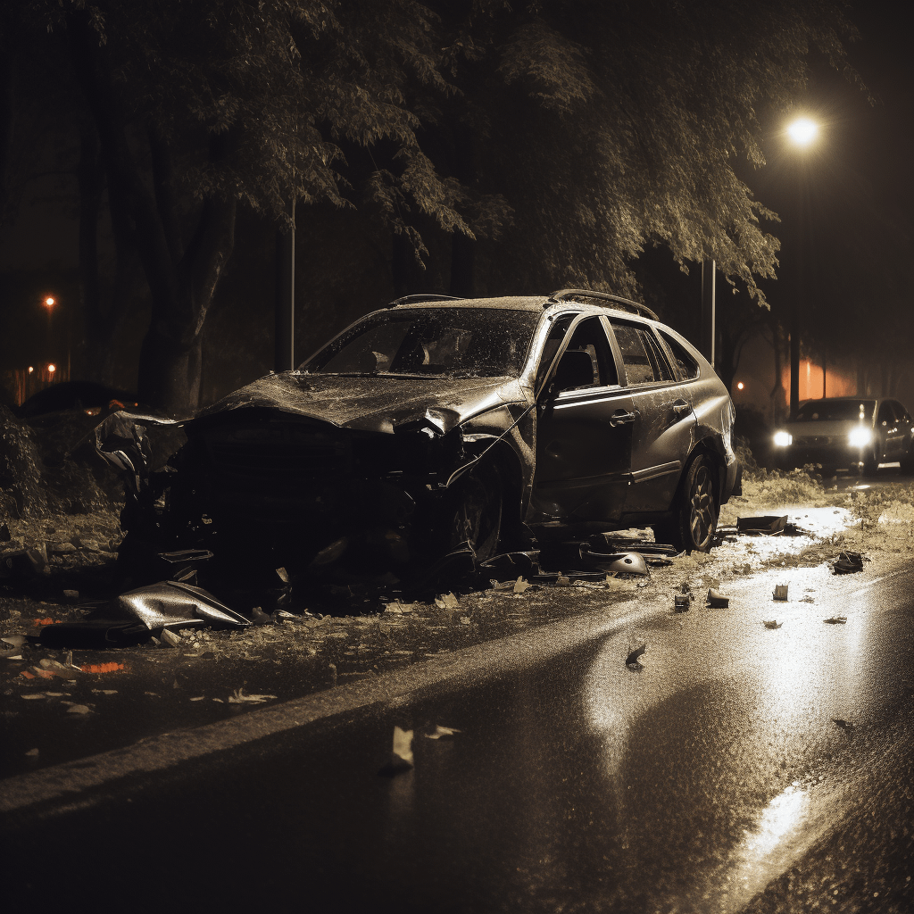 Car crash at night under streetlight