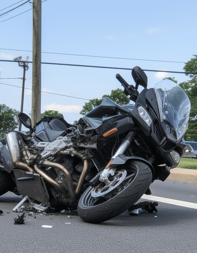 Crashed motorcycle in daylight